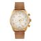 Omax Men's Golden Round Dial With White Background & Plain Brown Strap Chronograph Watch, VC04G35I