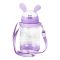 Rabbit & Floral Plastic Water Bottle With Strap, 600ml Capacity, Purple, LY-271