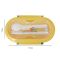 Plastic Lunch Box, 2 Compartments & Cutlery, 1000ml, Yellow, 5.9in (H) x 3in (W) x 2.2in (D), Kh-002