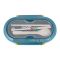 Plastic Lunch Box, 2 Compartments & Cutlery, 1000ml, Blue, 6.1in (H) x 3in (W) x 2.2in (D), Kh-002