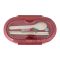 Plastic Lunch Box, 2 Compartments & Cutlery, 1000ml, Red, 5.7in (H) x 3in (W) x 2.2in (D), Kh-002