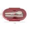 Plastic Lunch Box, 2 Compartments & Cutlery, 1000ml, Red, 5.7in (H) x 3in (W) x 2.2in (D), Kh-002