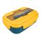 Plastic Lunch Box With 2 Compartments & Cutlery, 1100ml Capacity, Yellow & Blue, Yk-0225