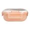 Plastic Lunch Box, 3 Compartments, Own Handle & Cutlery, 1300ml, Pink, 4.9in (H) x 4.1in (W) x 2.2in (D), Tq298