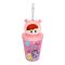 Trendy Happy Planet Plastic Glass With Lids & Straw, Travel Mug, 12.5cm (H) x 9.5cm (W), Pink