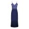 Flourish 2-Piece Satin Silk and Delicate Lace Nightdress With Nighty and Ankle-Length Robe, Navy Blue, FLW-5984