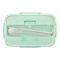 Plastic Lunch Box With Cutlery, Green, 2.2in (H) x 6.5in (W) x 3.9in (D), (SH-203) 0001004