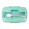 Plastic Lunch Box With Metal Cutlery, Green, 2.2in (H) x 6.5in (W) x 3.9in (D), (SH-203) 0001004