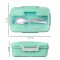 Plastic Lunch Box With Metal Cutlery, Green, 2.2in (H) x 6.5in (W) x 3.9in (D), (SH-203) 0001004