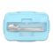 Plastic Lunch Box With Metal Cutlery, Light Blue, 2.2in (H) x 6.5in (W) x 3.9in (D), (SH-203) 0001004