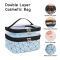 Waterproof Double Layer Zipper Travel Cosmetic Bag, Makeup Organizer & Toiletry Pouch, Blue