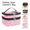 Waterproof Double Layer Zipper Travel Cosmetic Bag, Makeup Organizer & Toiletry Pouch, Pink