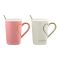 Heart Holder Coffee & Tea Couple Mug Set with Lid & Spoon, Pink & Cream, MG-12