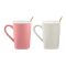 Heart Holder Coffee & Tea Couple Mug Set with Lid & Spoon, Pink & Cream, MG-12