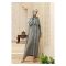 Affinity Smocked Sleeve Front Open Abaya + Hijab Set, Silver