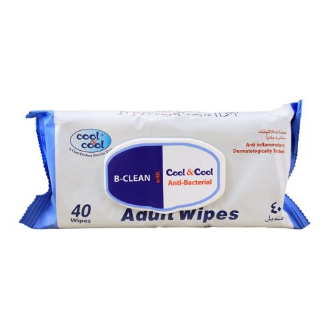 Cool & Cool B-Clean Anti-Bacterial Adult Wipes, 40-Pack