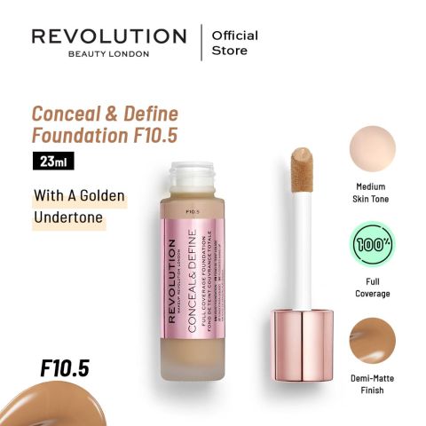 Makeup Revolution Conceal & Define Full Coverage Foundation, F10.5
