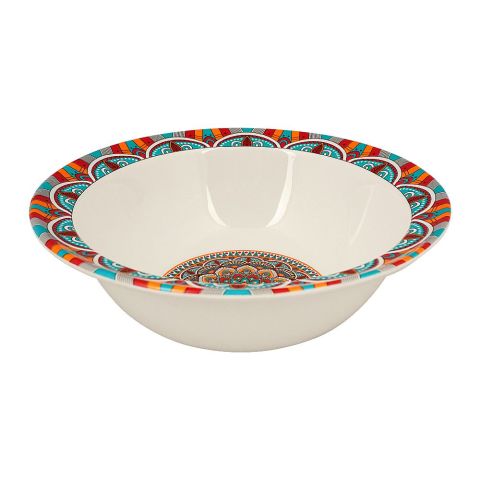 Sky Melamine Ajrak Print Bowl, 8 Inches, Cultural Design, Durable Tableware
