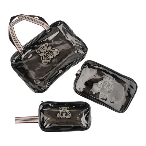 AJF PVC Transparent Cosmetic Bag Set, Black