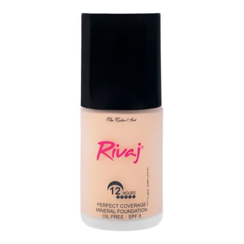 Rivaj UK Perfect Coverage Mineral Liquid Foundation, Oil Free, SPF 8, 12H Wear, 30ml, No.06