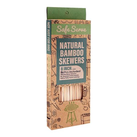 Safe Serve 8" Natural BBQ Bamboo Skewers, 1.5mm, 86-Pack
