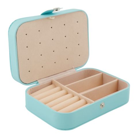 AJF Portable Jewelry Storage Organizer Box For Rings Earrings & Necklaces, Aqua Blue, BA-3