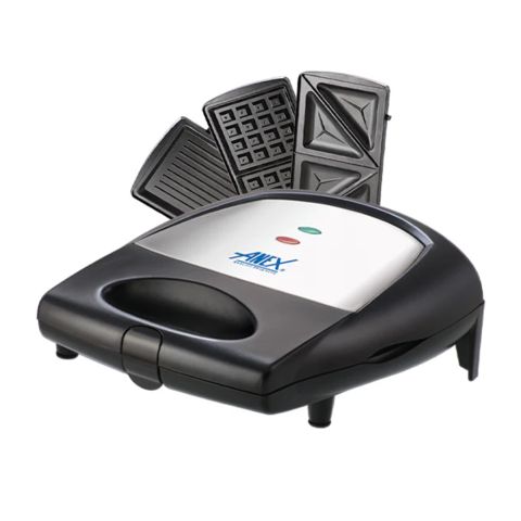Anex Deluxe 3-In-1 Sandwich Maker, 700-800W, 220-240V, Black AG-2138