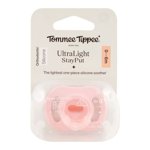 Tommee Tippee Ultra-Light Stay Put Silicone Soother, BPA/BPS Free, For 0 To 6 Months, 433970, 2-Pack