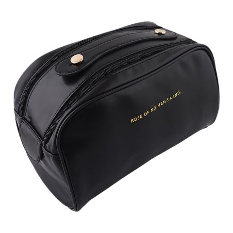 AJF PU Leather Travel Cosmetic Capacity Makeup Bag, Large, Black, AF-63