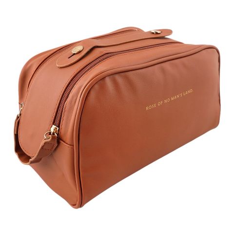 AJF PU Leather Travel Cosmetic Capacity Makeup Bag, Large, Brown, AF-63