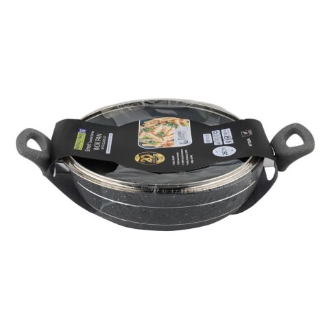 Royalford Smart Granite Series Wok Pan With Glass Lid, 26cm, RF11966
