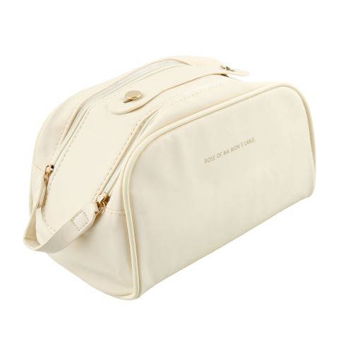 AJF PU Leather Large Travel Cosmetic Capacity Makeup Bag, AF-63, Cream