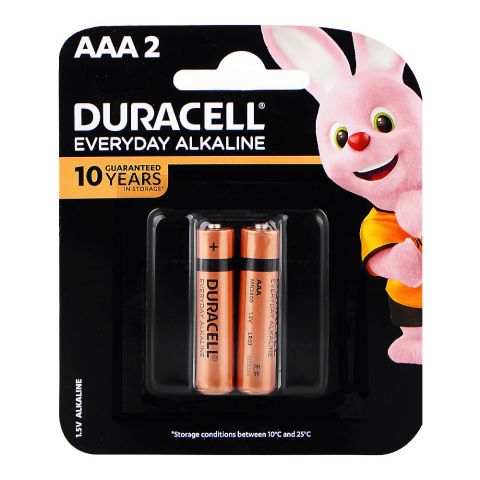 Duracell Everyday Alkaline Battery, 1.5V, AAA, 2-Pack