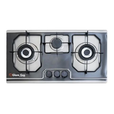 Glam Gas Built In Hob Stainless Steel Auto Ignition 3 Steel Burner, LPG, Hob Food Book-A3