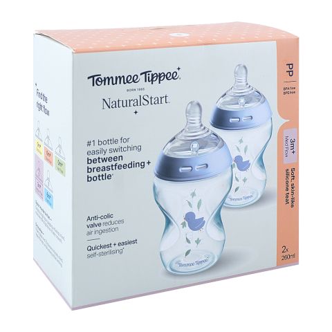 Tommee Tippee Natural Start Medium Flow PP Feeding Bottle, BPA, BPS Free, For 3+ Months, 2 X 260ml, 427016