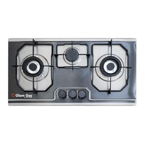 Glam Gas Built In Hob Stainless Steel Auto Ignition 3 Steel Burner, Natural Gas, Hob Food Book-A3