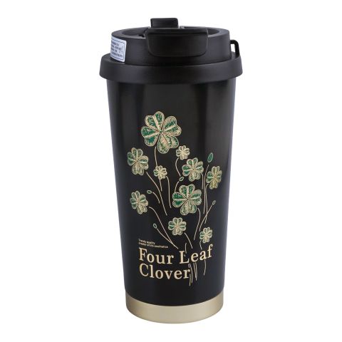 AJF Four Leave Clover Stainless Steel Vacuum Flask Mug, 520ml, Black