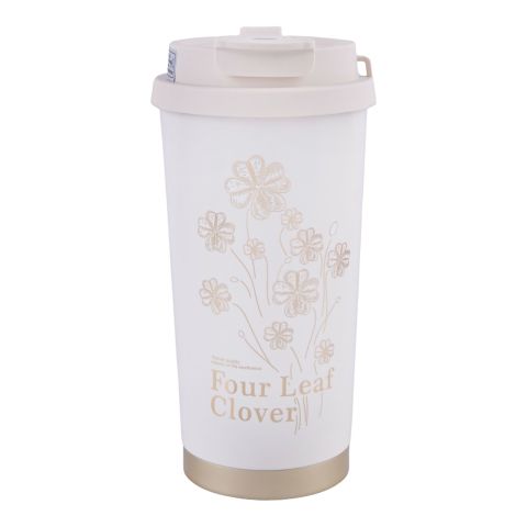 AJF Four Leave Clover Stainless Steel Vacuum Flask Mug, 520ml, Off White