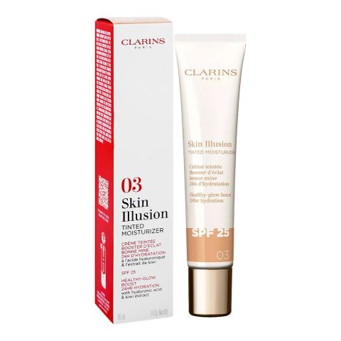 Clarins Paris Skin Illusion Tinted Moisturizer, Hyaluronic Acid, 03, 40ml
