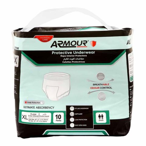 Armour Protective Underwear Pants, X-Large, For 43 To 61 Inches Waist, 10-Pack