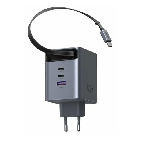 UGreen Nexode Pro Fast Charger With Retractable Cable, 100W, 2 X USB-C, 1 X USB-A Ports, 65828