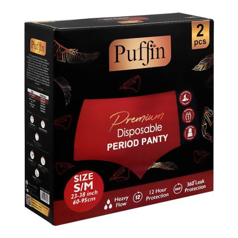 Puffin Premium Disposible Period Panty, S/M, For 23 To 38 Waist, 2-Pack