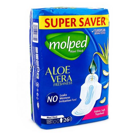 Molped Maxi Thick Aloevera Freshness Pads, Extra Long, 26-Pack