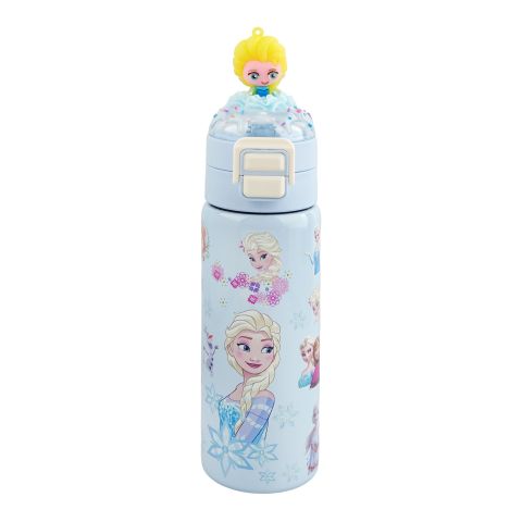AJF Disney Frozen Stainless Steel Dual-Opening Lid Straw & Sip Lid Water Bottle, 500ml, GW-12, Sky Blue