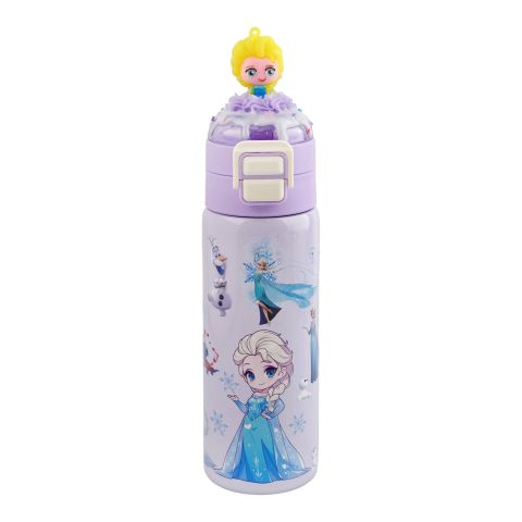 AJF Disney Frozen Stainless Steel Dual-Opening Lid Straw & Sip Lid Water Bottle, 500ml, GW-12, Purple