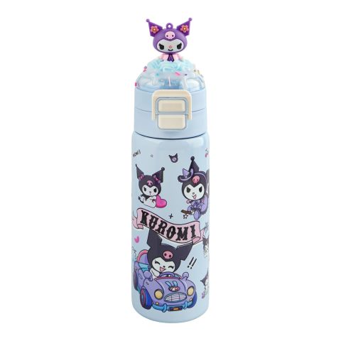 AJF Kuromi Stainless Steel Dual-Opening Lid Straw & Sip Lid Water Bottle, 500ml, GW-13, Sky Blue