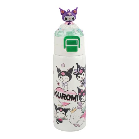 AJF Kuromi Stainless Steel Dual-Opening Lid Straw & Sip Lid Water Bottle, 500ml, GW-13, Off White