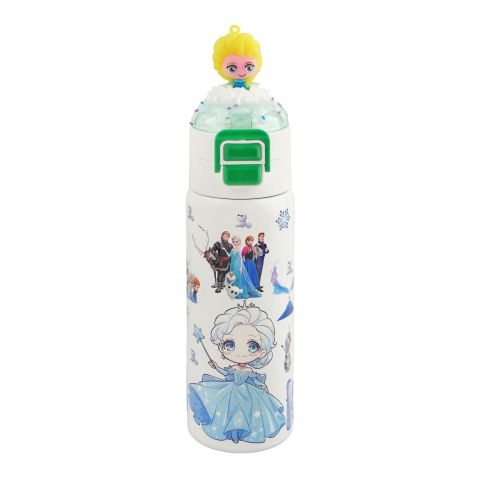 AJF Disney Frozen Stainless Steel Dual-Opening Lid Straw & Sip Lid Water Bottle, 500ml, GW-12, Of/whit