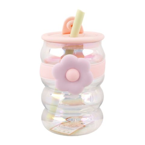 AJF Trendy Portable Flower Water Cup, 520ml, GB-13, Pink
