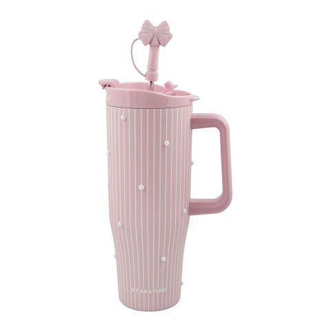 AJF Sitarayuri Stainless Steel Fancy Pearled Bow Tumbler, 1200ml, Pink